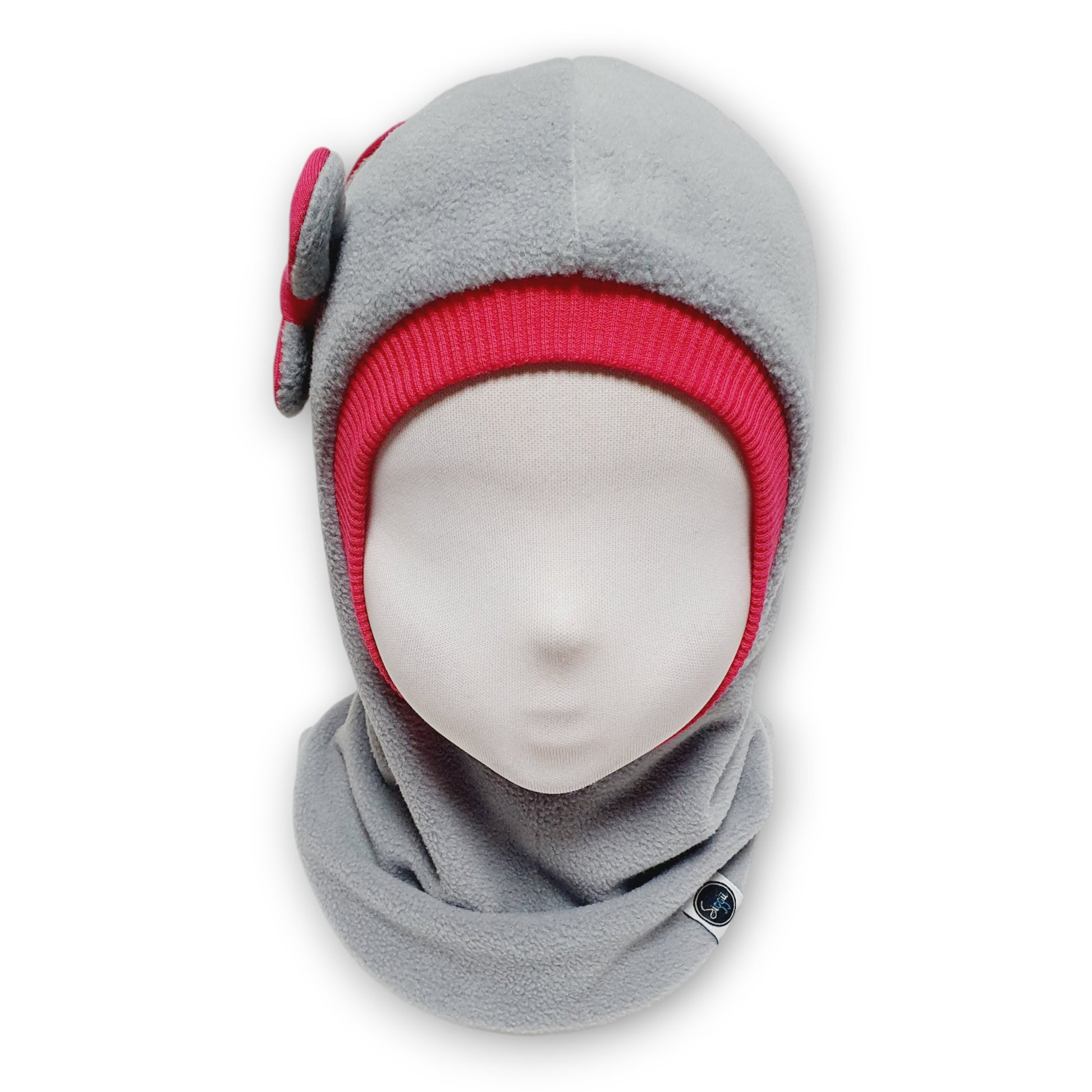 Winter Balaclava Light Grey Pink Bunny Ears From Frontside 