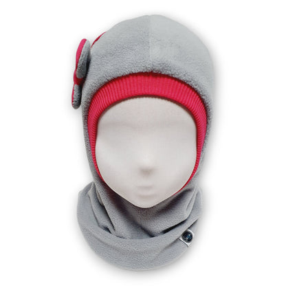 Winter Balaclava Light Grey Pink Bunny Ears From Frontside 