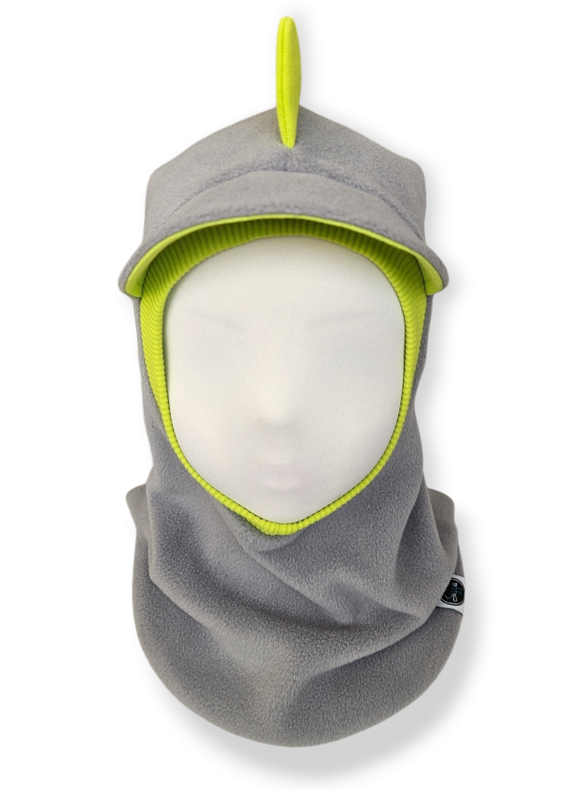 Balaclava Dino Visor Hat - Light Gray / Bright Green / Reflective Spikes