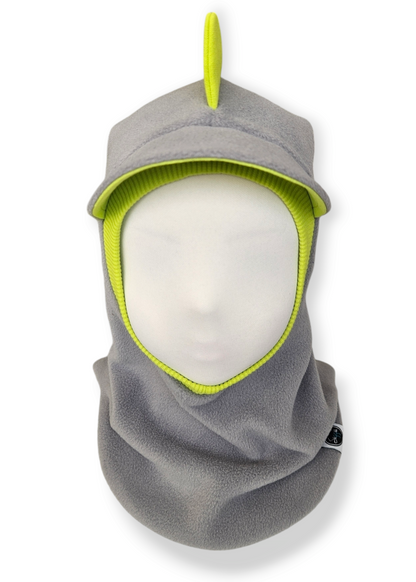 Balaclava Dino Visor Hat - Light Gray / Bright Green / Reflective Spikes