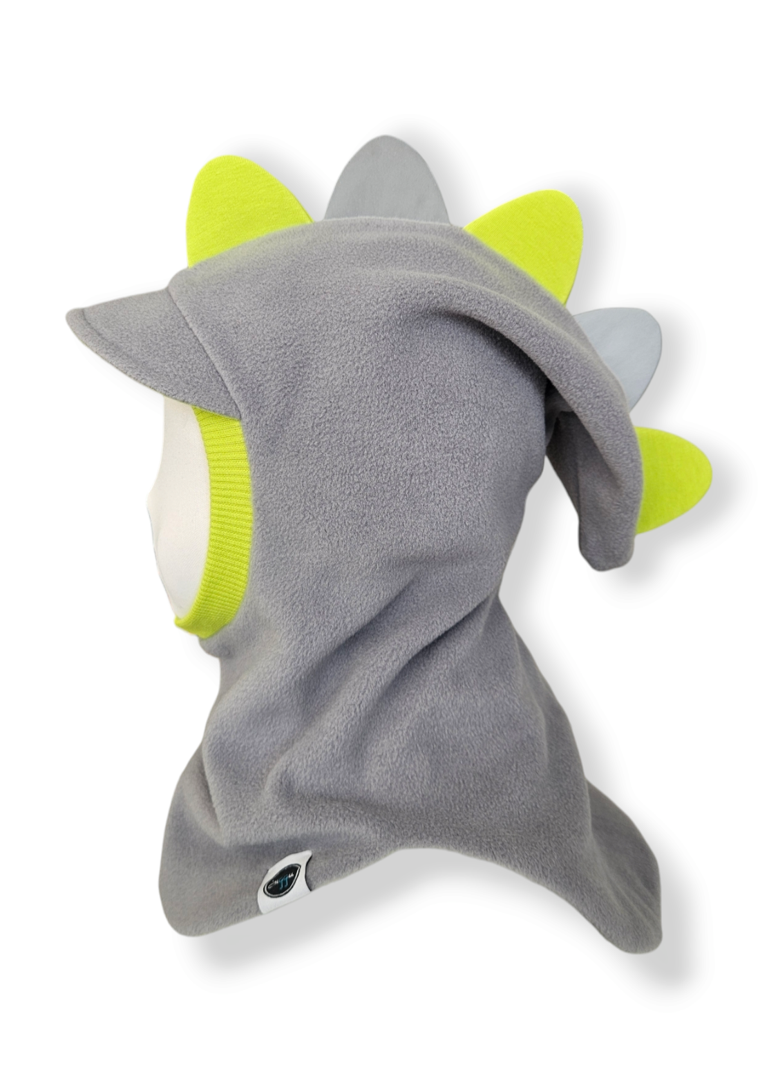 Balaclava Dino Visor Hat - Light Gray / Bright Green / Reflective Spikes