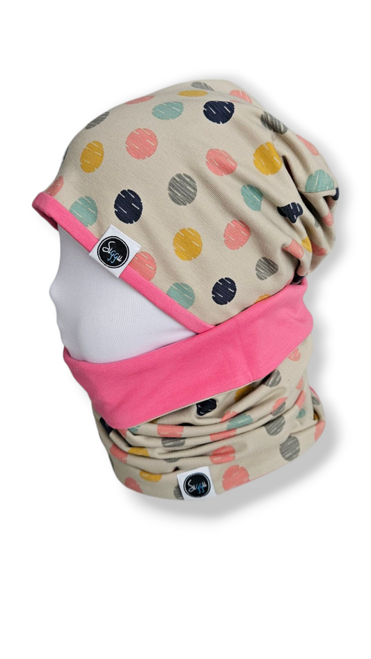 Reversible Hat & Tube Scarf Set - Dots