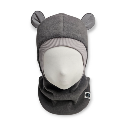 Winter Hat Bear Balaclava - Warm Grey / Light Grey Border