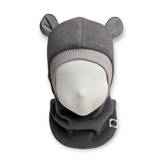 Winter Hat Bear Balaclava - Warm Grey / Light Grey Border