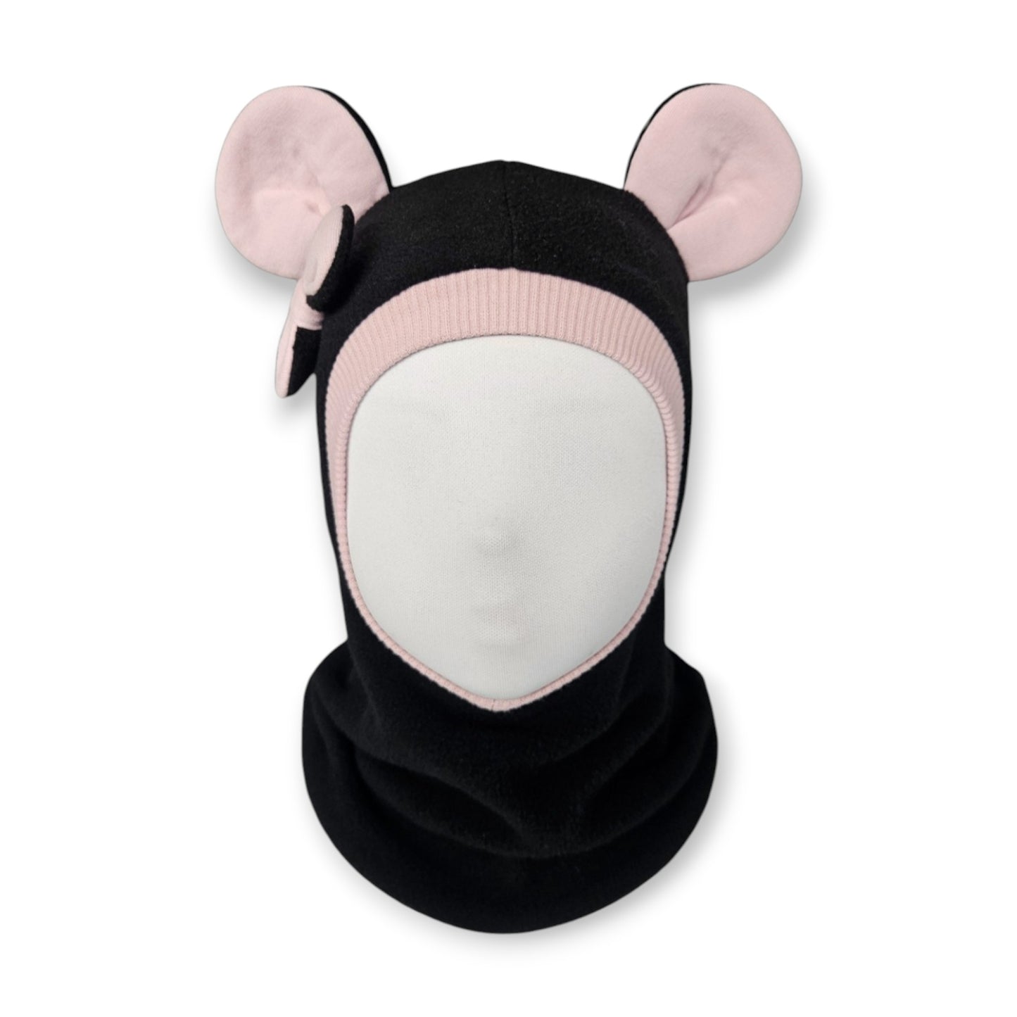 Winter Hat Mouse Balaclava - Black / Dusty Pink Border