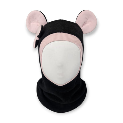 Winter Hat Mouse Balaclava - Black / Dusty Pink Border