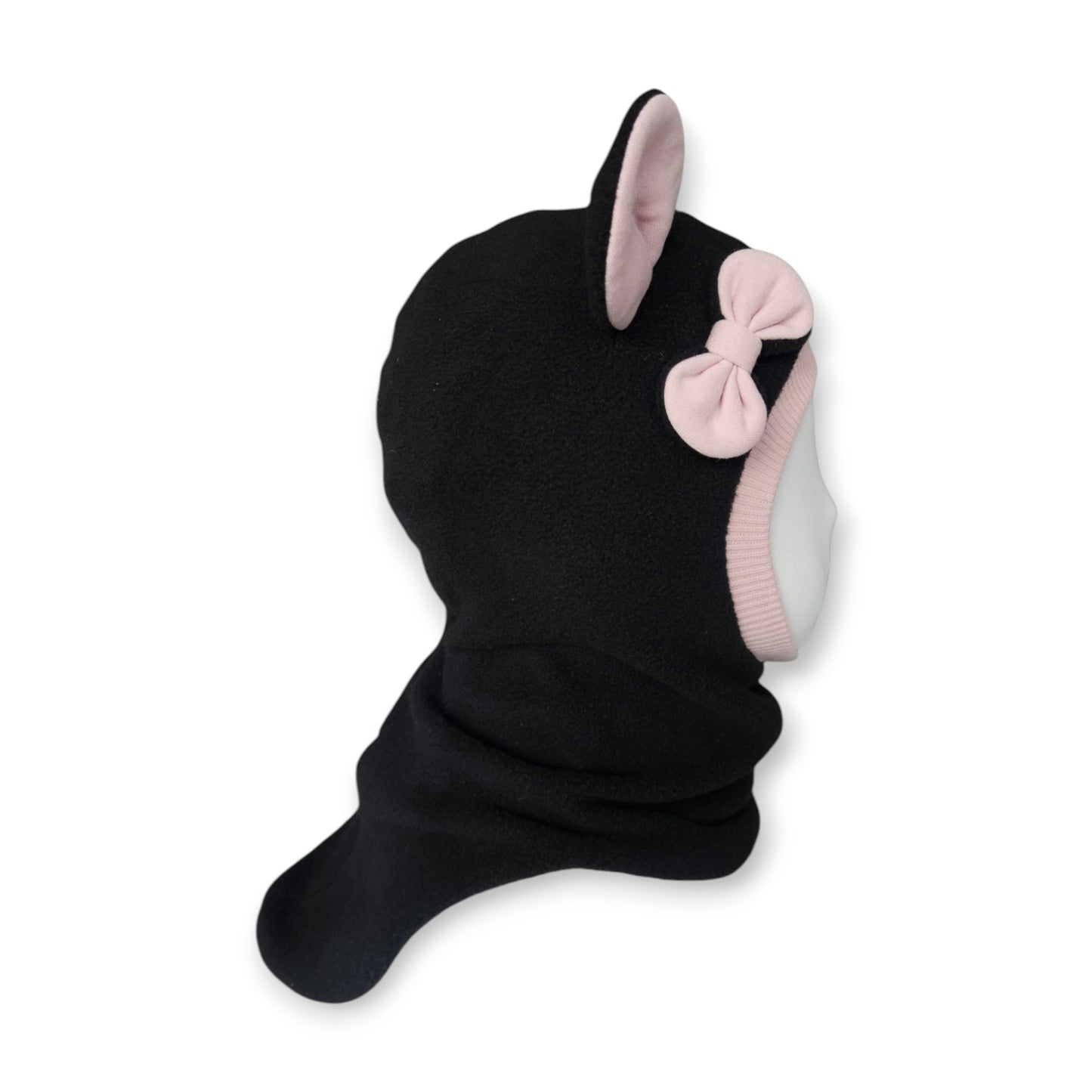 Winter Hat Mouse Balaclava - Black / Dusty Pink Border