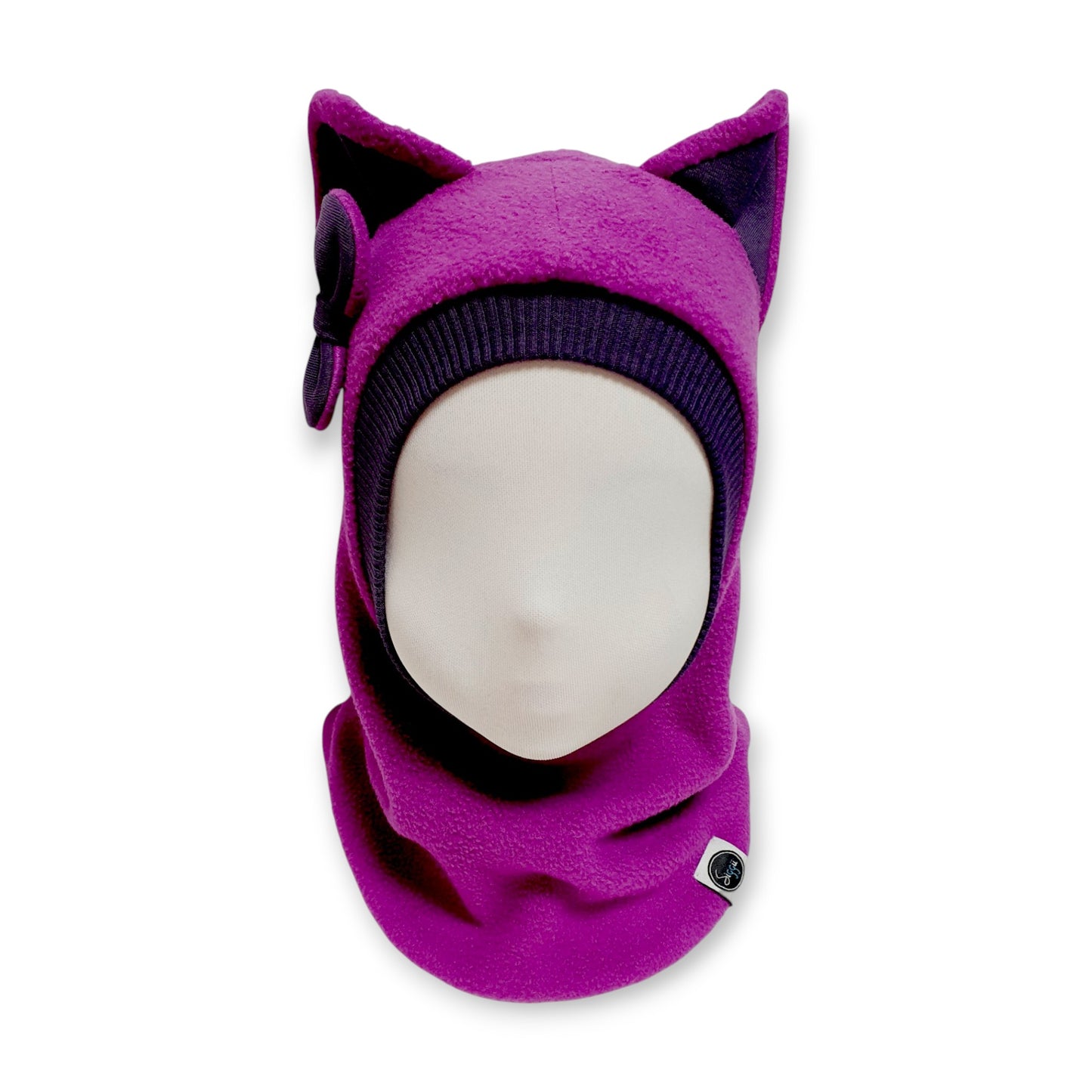 Winter Hat Cat Balaclava - Bright Purple / Plum Border