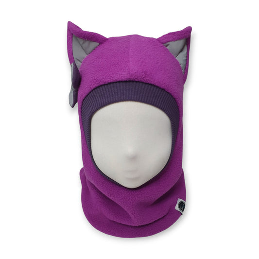 Winter Hat Cat Balaclava - Bright Purple / Plum Border / Reflective Ears & Bow