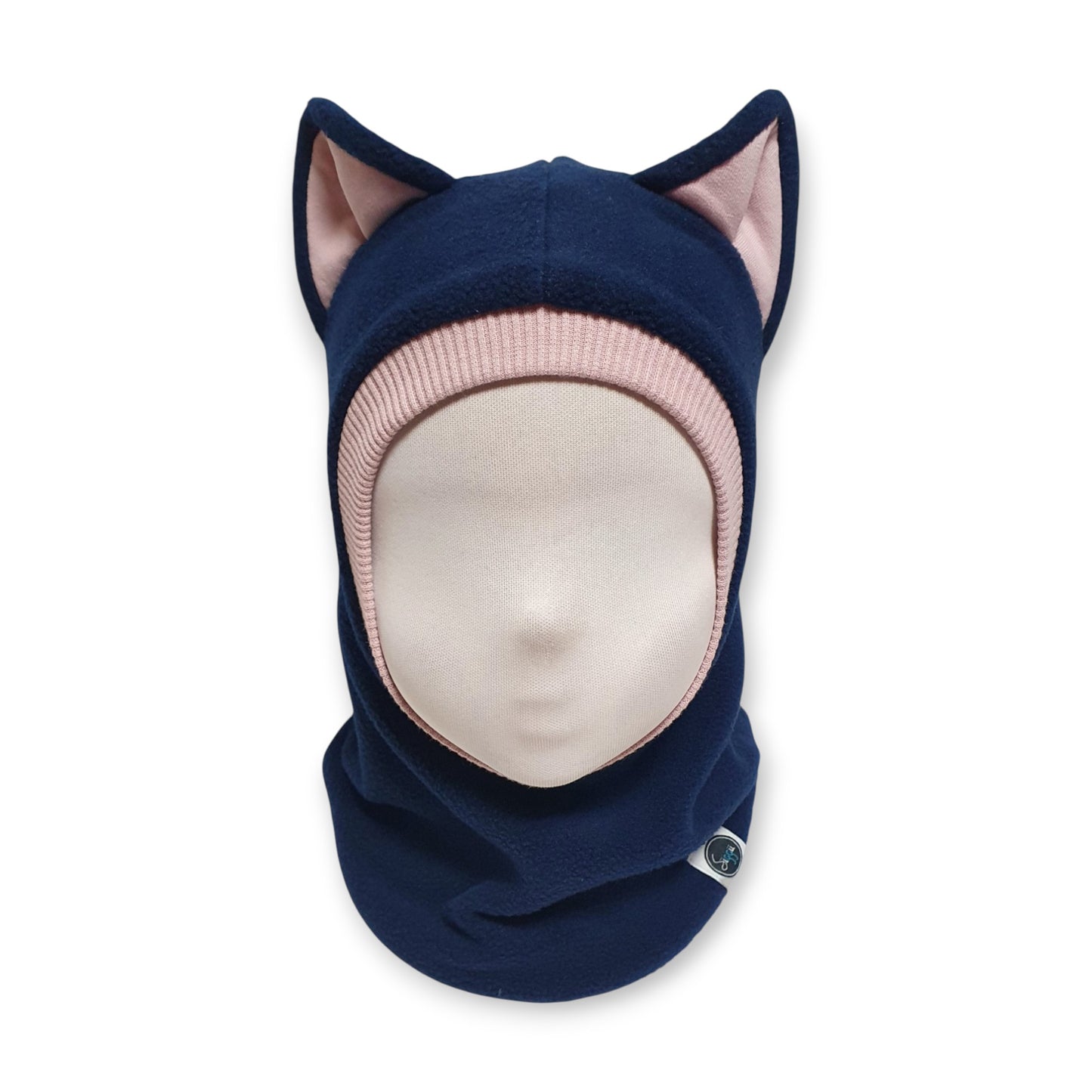Winter Hat Cat Balaclava - Dark Blue / Dusty Pink
