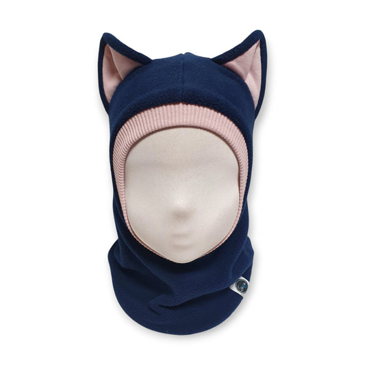 Winter Hat Cat Balaclava - Dark Blue / Dusty Pink