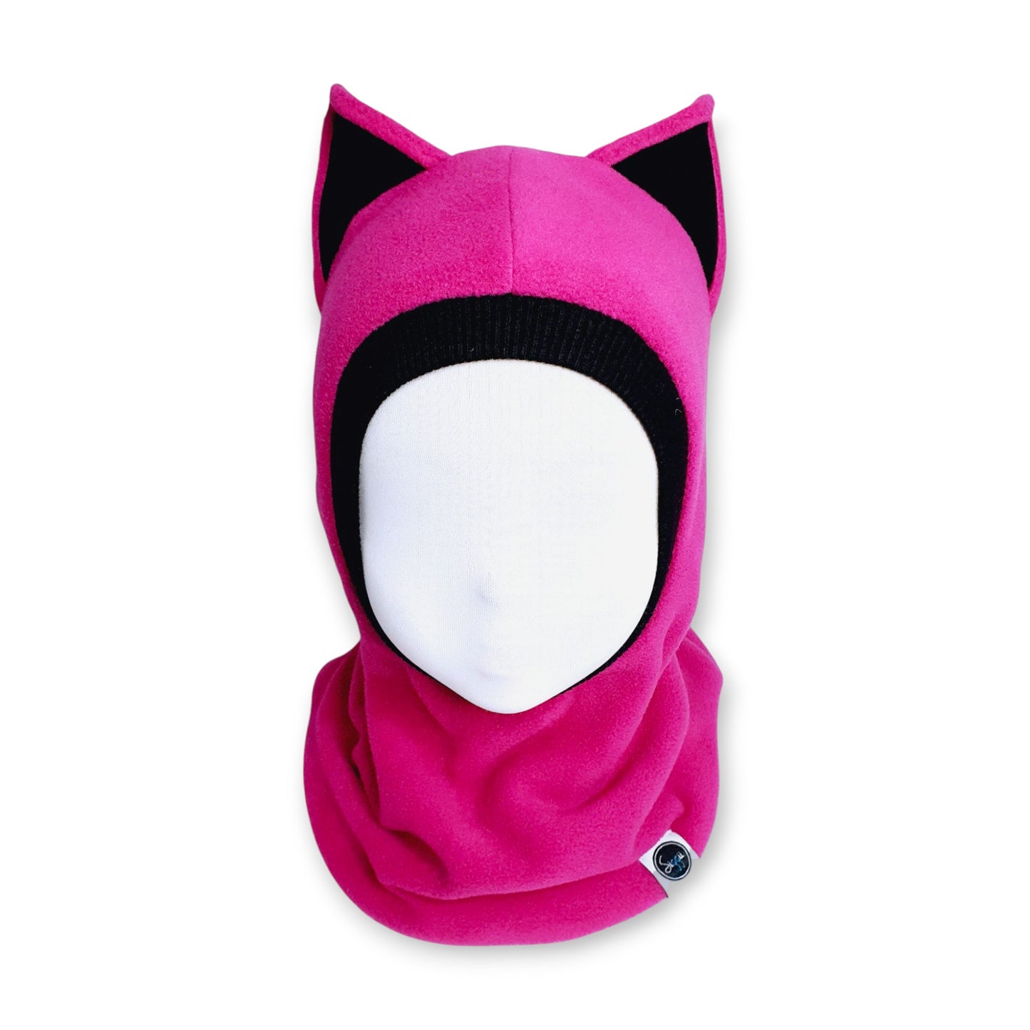 Winter Hat Cat Balaclava - Fuchsia / Black Details