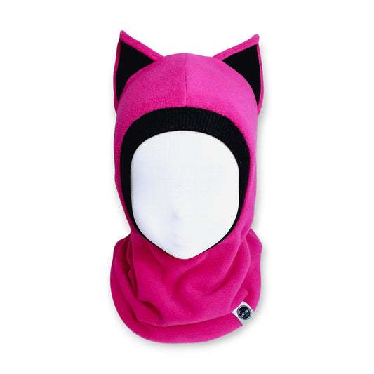 Winter Hat Cat Balaclava - Fuchsia / Black Details