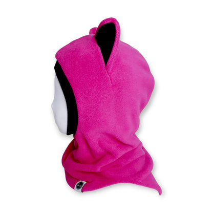 Winter Hat Cat Balaclava - Fuchsia / Black Details