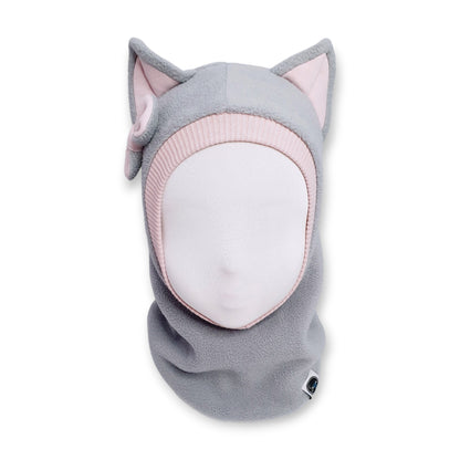 Winter Hat Cat Balaclava - Light Grey / Dusty Pink Details