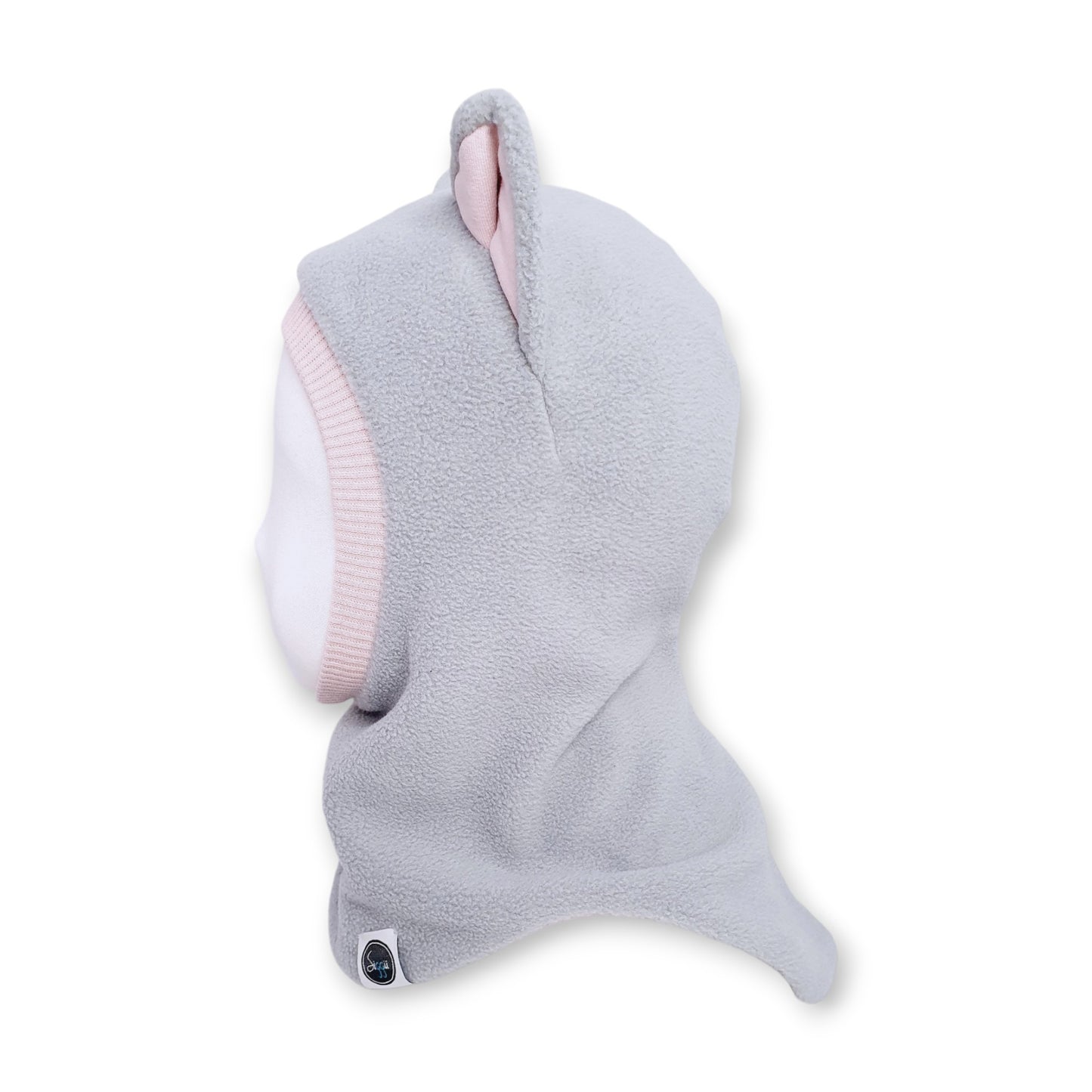 Winter Hat Cat Balaclava - Light Grey / Dusty Pink Details