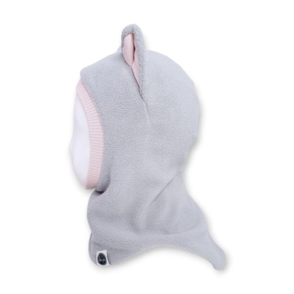 Winter Hat Cat Balaclava - Light Grey / Dusty Pink Details