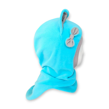 Winter Hat Cat Balaclava - Mint / Light Grey Border / Reflective Ears & Bow