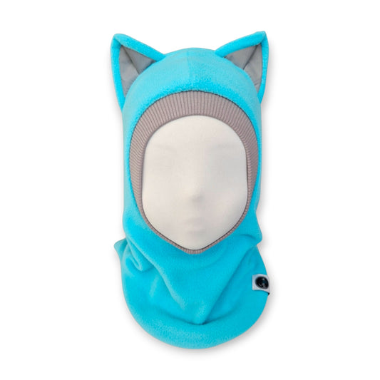 Winter Hat Cat Balaclava - Mint / Light Grey Border / Reflective Ears