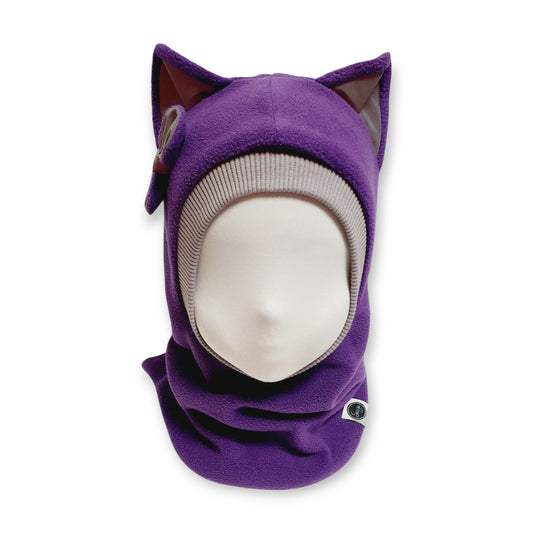 Winter Hat Cat Balaclava - Purple / Light Grey / Reflective Ears