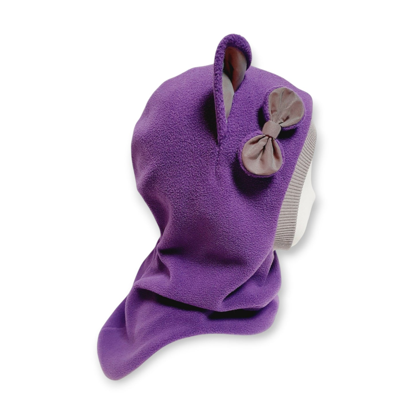 Winter Hat Cat Balaclava - Purple / Light Grey / Reflective Ears