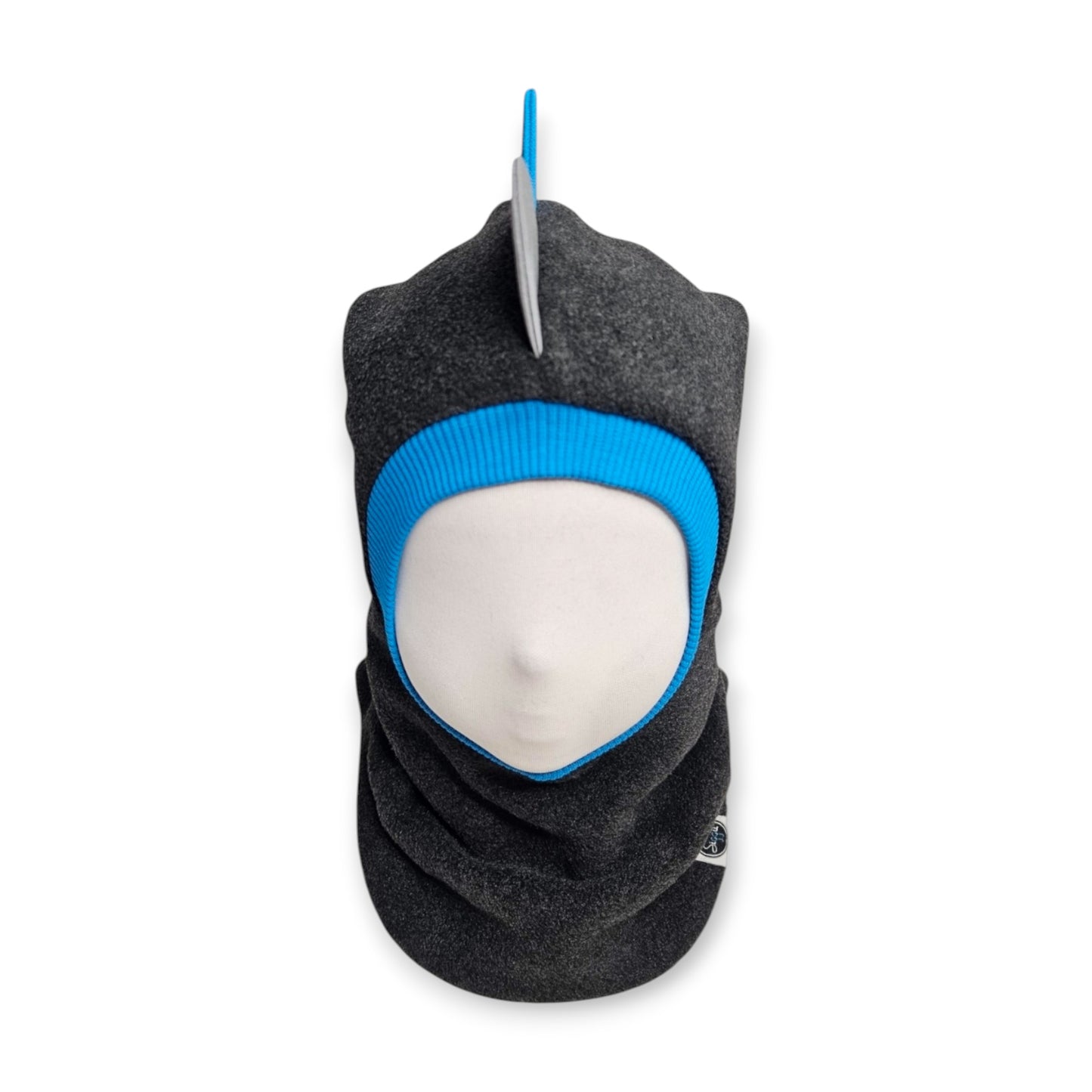 Balaclava Dino Hat - Dark Grey / Blue Border / 3 Reflective Spikes