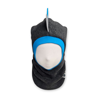 Balaclava Dino Hat - Dark Grey / Blue Border / 3 Reflective Spikes