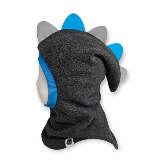 Balaclava Dino Hat - Dark Grey / Blue Border / 3 Reflective Spikes