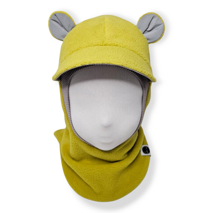 Winter Balaclava Visor Bear Hat Mustard Light Grey Front