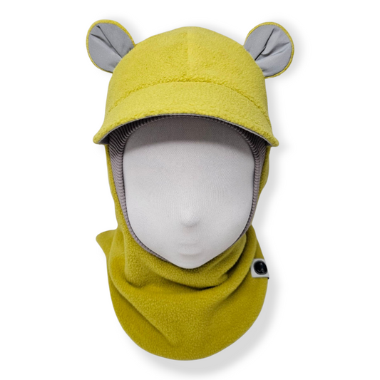 Winter Balaclava Visor Bear Hat Mustard Light Grey Front