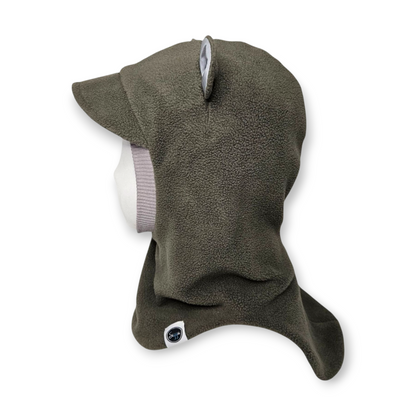 Winter Visor Hat Bear Balaclava - Khaki / Light Grey Border