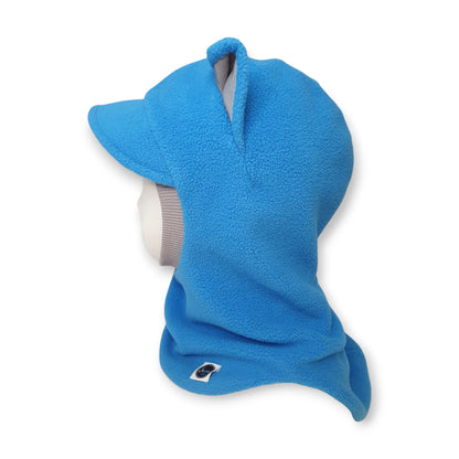 Winter Visor Hat Cat Balaclava - Blue / Light Grey Border / Reflective Ears