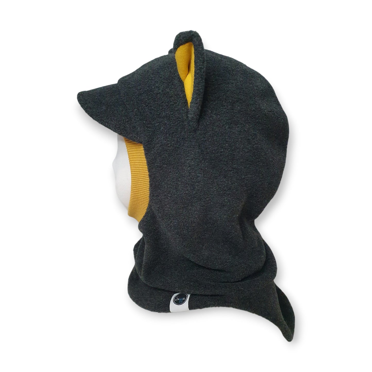 Ziemas Balaklava Cepure Kaķis ar Nadziņu - Tumši Pelēks / Sinepes Detaļas