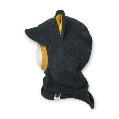 Ziemas Balaklava Cepure Kaķis ar Nadziņu - Tumši Pelēks / Sinepes Detaļas