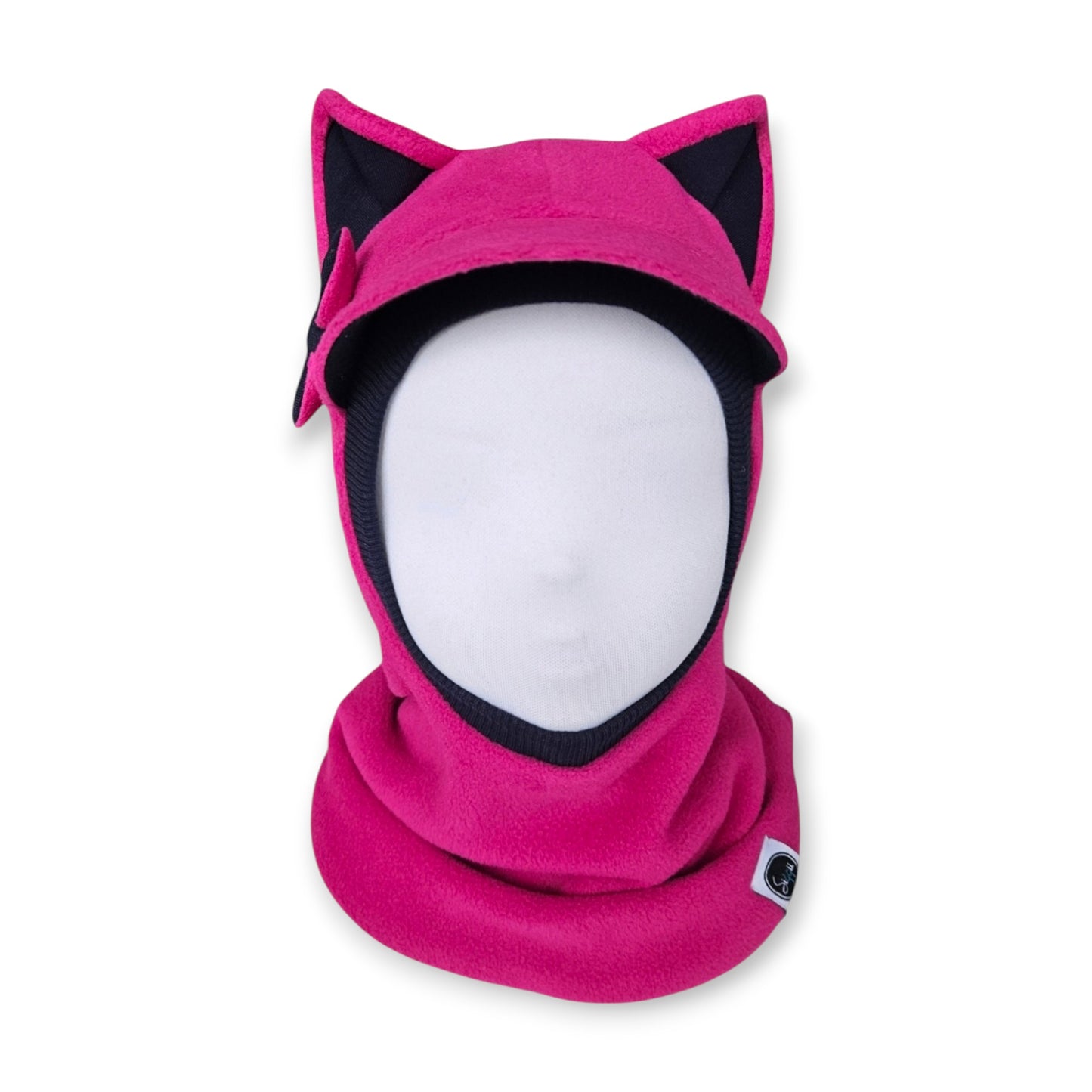 Winter Visor Hat Cat Balaclava - Fuchsia / Black Details