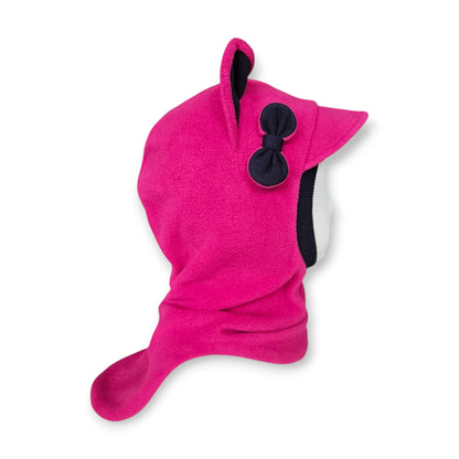 Winter Visor Hat Cat Balaclava - Fuchsia / Black Details