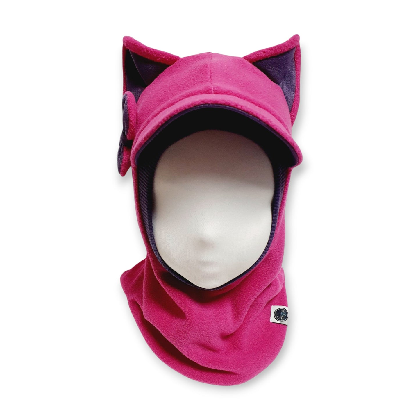 Winter Visor Hat Cat Balaclava - Pink / Plum Details