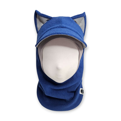 Winter Visor Hat Cat Balaclava - Jeans Blue / Light Grey Border / Reflective Ears