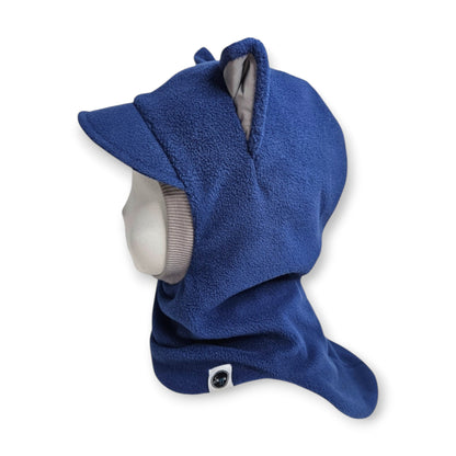 Winter Visor Hat Cat Balaclava - Jeans Blue / Light Grey Border / Reflective Ears