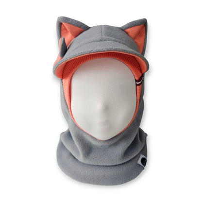 Winter Visor Hat Cat Balaclava - Light Grey / Coral Details