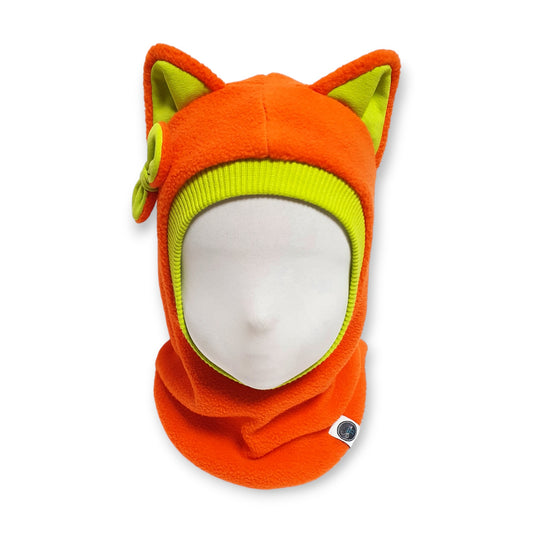 Winter Hat Cat Balaclava - Orange / Bright Green Details