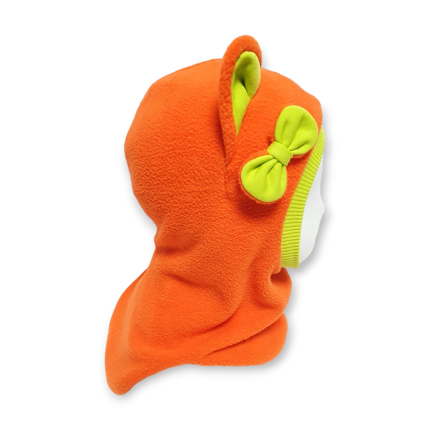 Winter Hat Cat Balaclava - Orange / Bright Green Details
