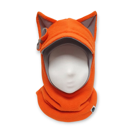 Winter Visor Hat Cat Balaclava - Orange / Light Grey Border / Reflective Ears & Bow