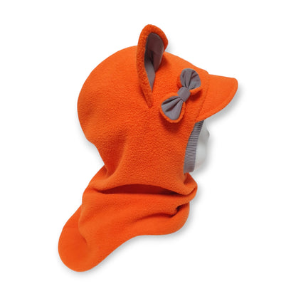Winter Visor Hat Cat Balaclava - Orange / Light Grey Border / Reflective Ears & Bow