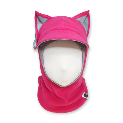 Winter Visor Hat Cat Balaclava - Pink / Light Grey / Reflective Ears