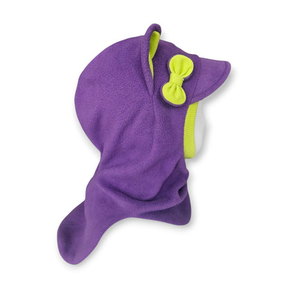 Winter Visor Hat Cat Balaclava - Purple / Bright Green Border