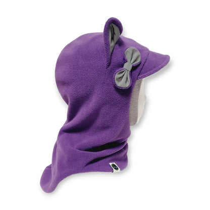 Winter Visor Hat Cat Balaclava - Purple / Light Grey / Reflective Ears