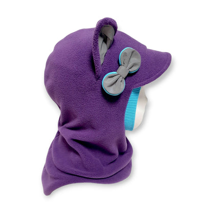 Winter Visor Hat Cat Balaclava - Purple / Mint / Reflective Ears and Bow