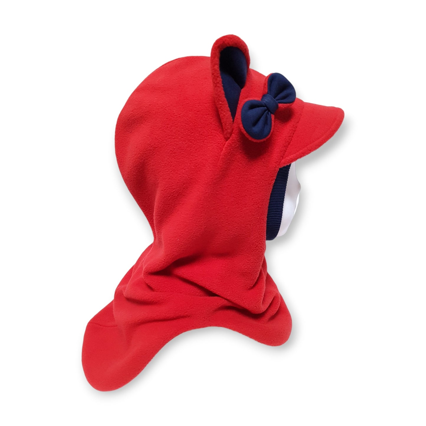 Winter Visor Hat Cat Balaclava - Red / Dark Blue Details