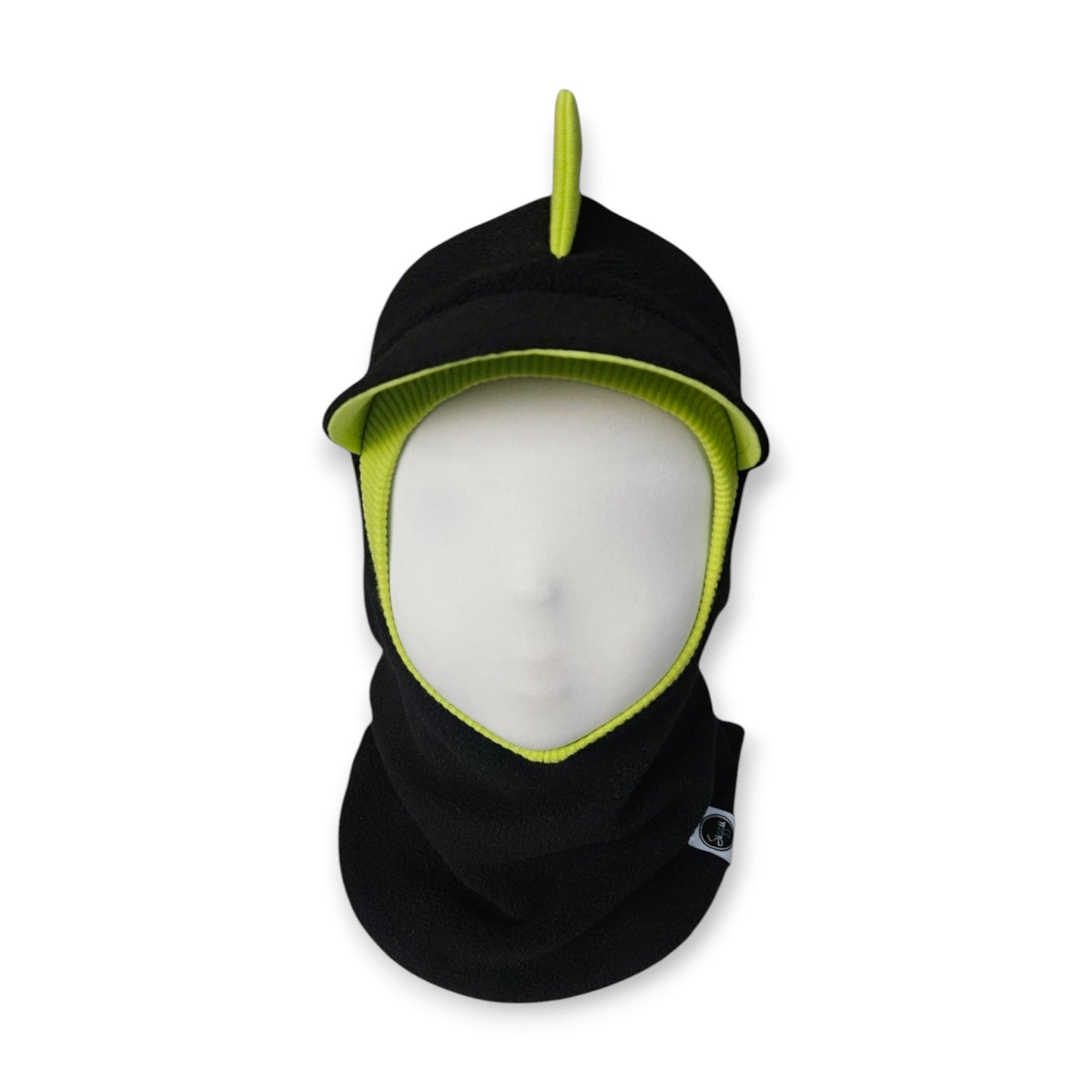 Balaclava Visor Dino Hat - Black / Bright Green Border/ 2 Reflective Spikes